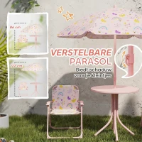 AIYAPLAY Kinderhoekje, Opvouwbare Stoelset met Parasol, Vrolijk Patroon, Roze(m-5)