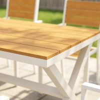 Outsunny Tuinmeubelset 7-delig met tafel en 6 stapelbare stoelen houtlook aluminium frame teak(m-10)