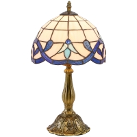 HOMCOM Lampă de masă Tiffany vintage, lampă de noptieră cu abajur din sticlă colorată pentru dormitor, living, albastru