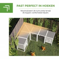 PawHut Kippenhok L-vormig van hout met 2 huisjes, 2 niveaus, ren, loopplank, 251 x 192 x 103 cm Grijs(m-4)