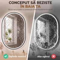 HOMCOM Oglindă de Baie Ovală cu LED 70x100 cm, Bluetooth, Memorie, Butoane Tactile, Antiaburire(m-7)