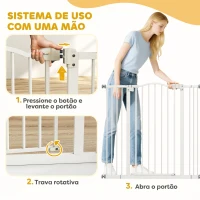 PawHut Barreira de Segurança para Cães Extensível 74-100 cm para Portas e Escadas, Fecho Automático, Bloqueio Duplo, Branco(m-6)