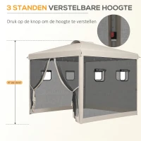 Outsunny Opvouwbare paviljoen met verstelbare hoogte, netgordijnen, draagtas, metalen frame, 3 x 3 x 3 m, Beige(m-5)