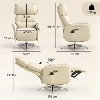 HOMCOM Fauteuil Relax Électrique Pivotant Massant et Chauffant Fauteuil Inclinable en PU Hauteur Réglable Double Moteur Crème(m-3)