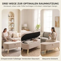 HOMCOM Aufbewahrungsbank aus Sherpa-Fleece Sitzbank mit Stauraum mit Holzbeinen in Beige(m-6)