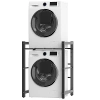 HOMCOM Suport suprapunere mașină de spălat și uscător, oțel, 300 kg, 75x62x97-105 cm, negru(m-12)