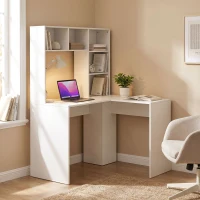 HOMCOM Escritorio Esquinero con Estantería, 108 cm, Color Blanco(m-5)