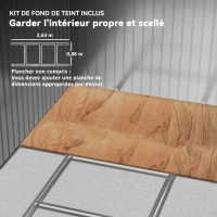 Outsunny Abri de jardin 4,9 m² 2,77 x 1,95 x 1,92 m kit de fondation porte coulissante ventilations acier galvanisé, marron clair(m-6)
