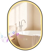 HOMCOM Oglindă de Baie Ovală cu LED 70x100 cm, Bluetooth, Memorie, Butoane Tactile, Antiaburire(m-11)