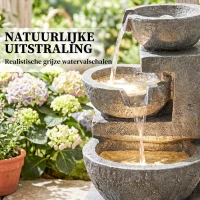 Outsunny 3-laags tuinfontein met LED-verlichting en instelbare pomp, 40 x 37 x 61 cm(m-6)