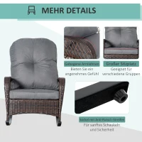 Outsunny poly rotan schommelstoel, schommelstoel, tuinstoel met kussen, loungemeubels, tuinmeubelen, terrasmeubels, bruin, 75 x 103 x 96 cm(m-6)