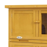 PawHut Double Decker Rabbit Hutch 2 Tier Guinea Pig Hutch Pet Cage Outdoor with Sliding-out Tray, 97 x 44 x 91cm, Yellow(m-12)