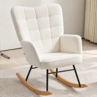 HOMCOM Fauteuil à bascule rocking chair revêtement effet laine bouclée, structure en acier 71 x 98 x 101 cm blanc(m-7)