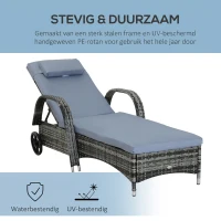 Outsunny poly-rotan ligbank ligstoel rotan ligstoel tuinmeubel mobiel grijs(m-4)