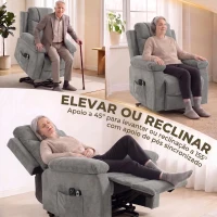 HOMCOM Cadeirão Relax Reclinável Elétrico Elevatório com 8 Pontos de Massagem, Calor Lombar, USB, Comando e Apoio para os Pés, Cinzento(m-4)