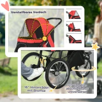 PawHut Opvouwbare hondenwagen met zonbescherming, netvensters en opbergmand - Rood, 111 x 58 x 107 cm(m-7)