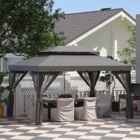 Outsunny Paviljoenzijwanden, 4 zijpaneeldelen voor tuinpaviljoen, met rits, 3 x 4 m paviljoen, Donkergrijs(m-8)