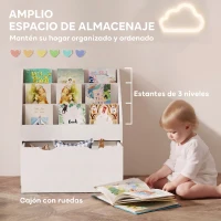 AIYAPLAY Librería Infantil de 4 Niveles Estantería para Libros Infantil con 3 Estantes y 1 Cajón con Ruedas 62,5x30x70 cm Blanco(m-4)