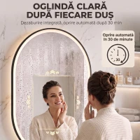 HOMCOM Oglindă de Baie Ovală cu LED 70x100 cm, Bluetooth, Memorie, Butoane Tactile, Antiaburire(m-6)