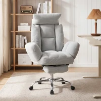 HOMCOM Executive Office Chair Height Adjustable Desk Chair Reclining Flip-up Armrest Footrest, Light Grey(m-2)