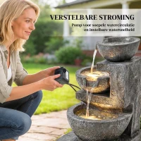 Outsunny 3-laags tuinfontein met LED-verlichting en instelbare pomp, 40 x 37 x 61 cm(m-5)