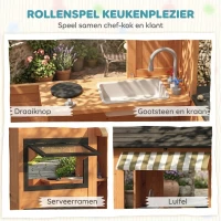 AIYAPLAY Houten kinderspeelhuis voor buiten met keuken, bank, verkoopbalie, ramen en deur voor kinderen van 3-8 jaar – 171,5 x 146 x 156 cm – bruin(m-4)