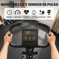 HOMCOM Bicicleta Estática Plegable 3 en 1 con Respaldo y 8 Niveles Resistencia Magnética, Bicicleta Estática en Casa Ajustable con Monitor LCD Volante Bandas Sensor de Pulso Soporte de Teléfono Negro(m-4)