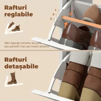 HOMCOM Pantofar slim cu 4 uși rabatabile, pentru 16 perechi, rafturi reglabile, 114,6x26x87,1 cm, alb(m-6)