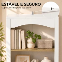 HOMCOM Estante para Livros de 5 Níveis com Design Arqueado e 2 Prateleiras Ajustáveis, Branco e Carvalho(m-7)