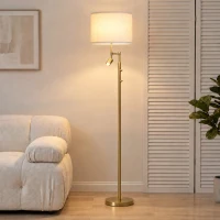 HOMCOM Modern Floor Lamp with Built-In Reading Light, Standing Lamp with Independent Switch, Copper(m-2)