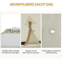 Outsunny tuinpaviljoen gazebo tuintent partytent met 4 x zijwand weerbestendig metaal + polyester crème wit 3 x 3 x 2.6 m(m-5)