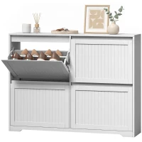 HOMCOM Pantofar slim cu 4 uși rabatabile, pentru 16 perechi, rafturi reglabile, 114,6x26x87,1 cm, alb(m-12)