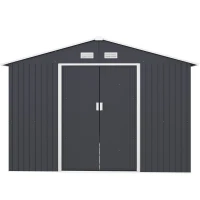 Outsunny Abri de jardin 8,3 m² 322 x 277 x 192 cm kit de fondation incluse porte coulissante ventilations tôle acier gris foncé(m-12)