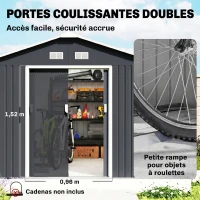 Outsunny Abri de jardin 8,3 m² 322 x 277 x 192 cm kit de fondation incluse porte coulissante ventilations tôle acier gris foncé(m-5)
