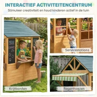 AIYAPLAY Kinder speelhuis van dennenhout, Opvouwbare Speelhut met Vensters, Deur, voor Kinderen van 3-8 Jaar, Bruin+Blauw(m-4)