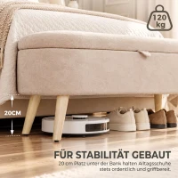 HOMCOM Aufbewahrungsbank aus Sherpa-Fleece Sitzbank mit Stauraum mit Holzbeinen in Beige(m-7)