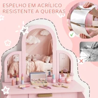 HOMCOM Toucador para Crianças com Espelho e Banco Toucador de Maquilhagem para Crianças de 3 a 6 Anos 52x32x85 cm Rosa(m-7)
