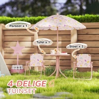 AIYAPLAY Kinderhoekje, Opvouwbare Stoelset met Parasol, Vrolijk Patroon, Roze(m-4)