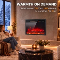 HOMCOM Electric Fireplace Insert, Recessed Electric Fire with Adjustable Flame Effect, Timer, Remote, 750W/1500W, Black(m-6)