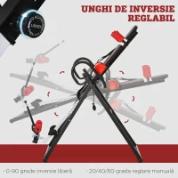 HOMCOM Bancă de Inversiune cu Unghi și Înălțime Reglabile și Tetieră, din Oțel și Plastic, 79x114x153 cm, Roșu și Negru(m-4)
