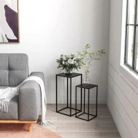 Outsunny Bloemstandaard, 2-Delige Set, Scandinavisch Ontwerp, Metalen Frame, 58,5/65cm Hoogte, Zwart(m-7)