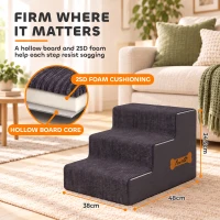 PawHut Dog Steps, 3-Step Dog Stairs for Bed and Sofa, Pet Stairs with Carry Handle, Washable Cover(m-5)