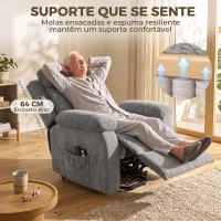 HOMCOM Cadeirão Relax Reclinável Elétrico Elevatório com 8 Pontos de Massagem, Calor Lombar, USB, Comando e Apoio para os Pés, Cinzento(m-6)