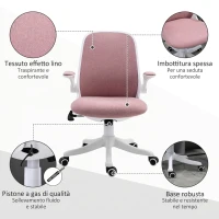 Vinsetto Sedia da Ufficio Ergonomica ad Altezza Regolabile, in Tessuto Effetto Velluto, 62.5x60x94-104 cm, Bianco e Rosa(m-8)