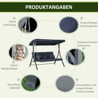Outsunny Hollywood-schommel, voor 3 personen, verstelbaar zonnedak, tot 270 kg, donkerblauw, 198 x 118 x 168 cm(m-6)
