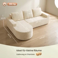 HOMCOM Ecksofa mit Recamiere, rahmenlos Cordbezug Taschenfedern, L-Form Couch dicke Kissen Beige(m-3)