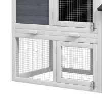PawHut Kleindierhok met ren, vurenhout, 147 x 54 x 84 cm, Grijs(m-13)