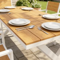 Outsunny Tuinmeubelset 7-delig met tafel en 6 stapelbare stoelen houtlook aluminium frame teak(m-13)