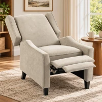 HOMCOM Fotoliu Recliner Manual 155° cu Suport pentru Picioare, Șezut Gros, Material Tip In, Maro Deschis(m-2)
