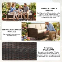 Outsunny rotan bank met kussens, driezits loungebank, staal, grijs, 173 x 68 x 78 cm Outdoor loungebank kussen driezits bruin(m-5)